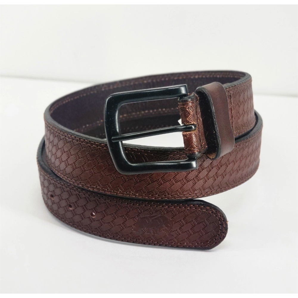 Berne Mens Basketweave Embossed Leather Work Belt Brown Size 32 7540500 NWT - Picture 4 of 7